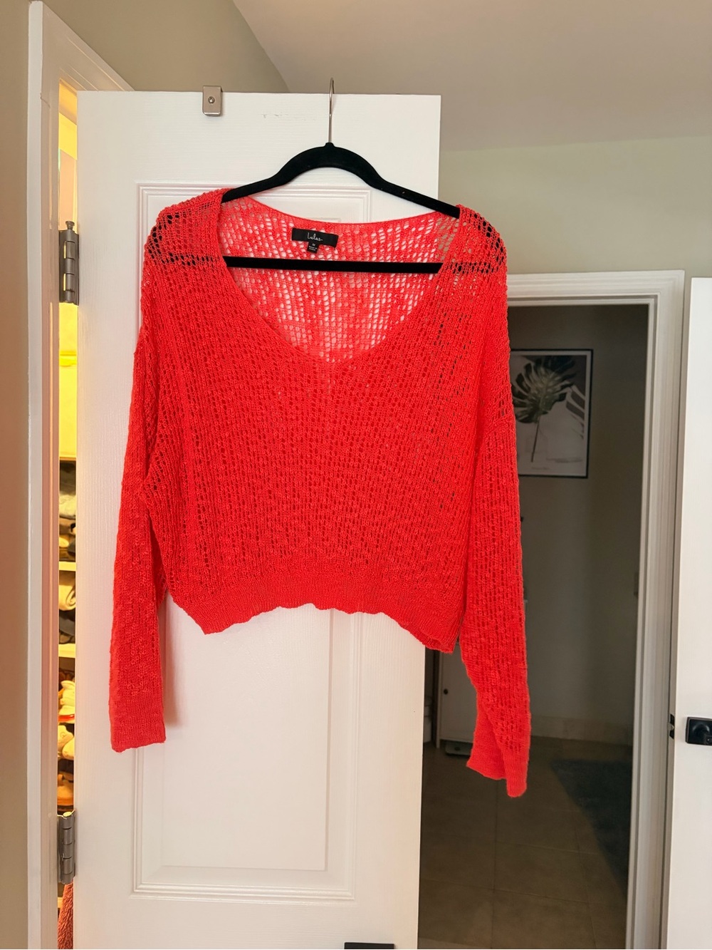 Lulu's Bright Red Open-Knit V-Neck Sweater